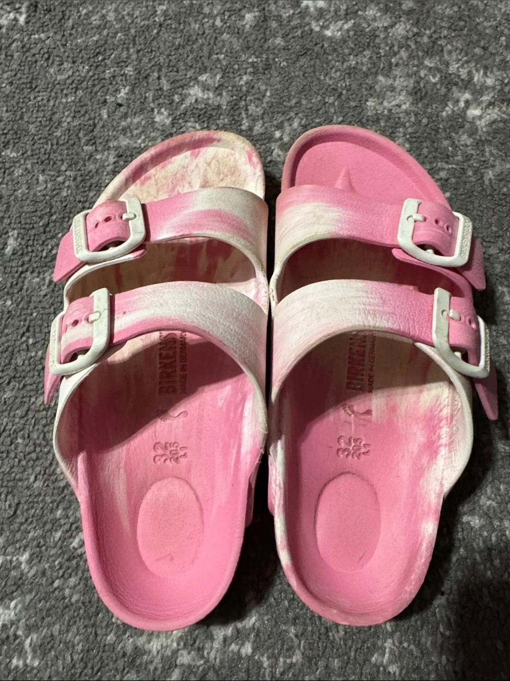 Birkenstock Pink and White Two-Strap Kids Sandals